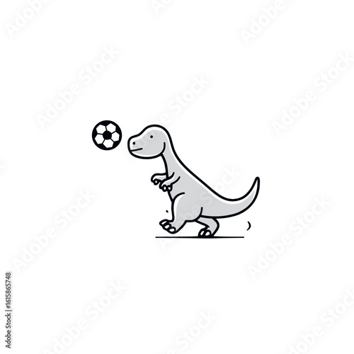 A cartoon dinosaur kicking a soccer ball.