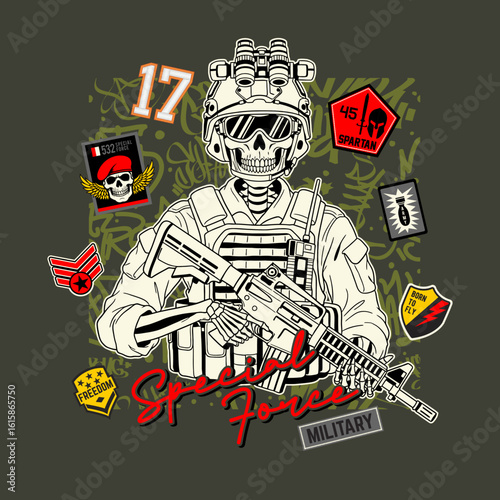 Skeleton Special Forces Soldier ,vector illustration