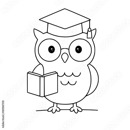 Owl wearing a graduation cap and holding a book for Knowledge Day  