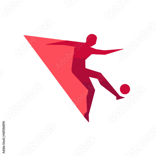 Dynamic football player kicking the ball in action.