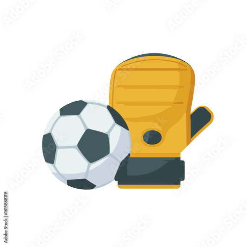 Soccer ball and goalkeeper's glove.