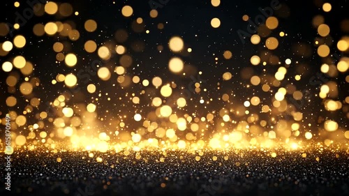 Elegant golden glitter sparkles on a dark background for celebrations and festivities