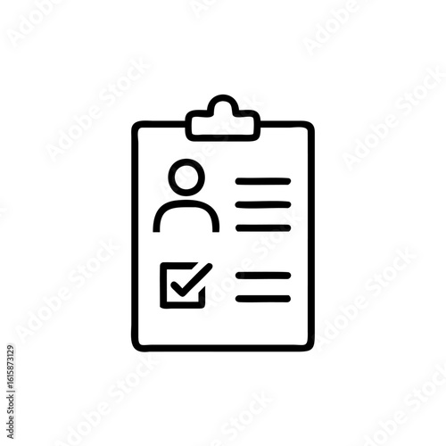Outline icon candidate profile on clipboard with checkmark person