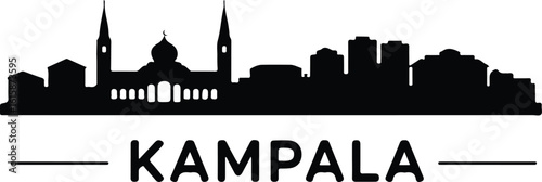 Silhouette vector of Kampala, includes Gaddafi Mosque, hilltop buildings, Ugandan capital skyline