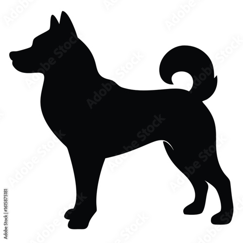 Silhouette of a Friendly Dog Standing and Looking to the Side