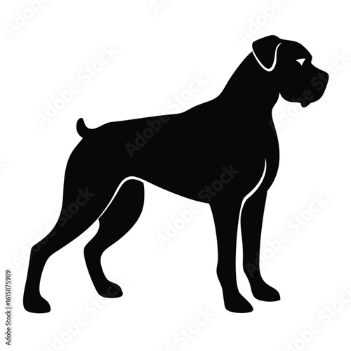 Silhouette of a strong athletic dog standing proudly on a white background representing canine strength and loyalty