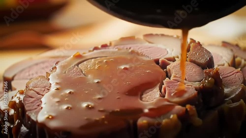 Roast meat gravy pouring kitchen