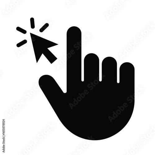 Black silhouette of a hand with a cursor clicking an invisible button