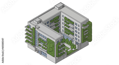 modern building with green walls and rooftop garden