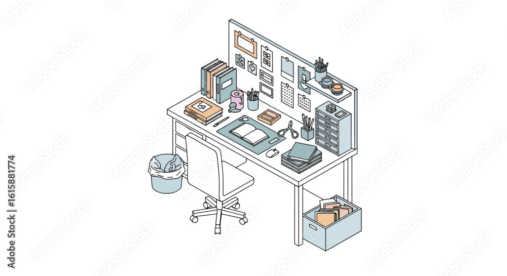 Naklejka premium organized workspace with desk and office supplies