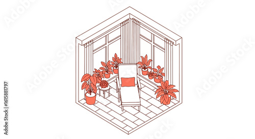 Cozy sunroom with lounge chair and plants