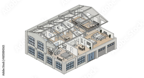 loft apartment interior architectural plan cutaway