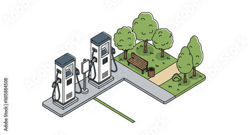 Gas station with trees and rest area