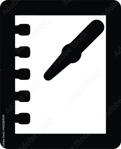 Simple notebook icon with pen on the page for note taking or planning tasks and organization concepts