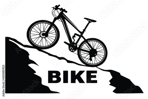 Mountain bike silhouette on rocky terrain vector illustration for outdoor adventure