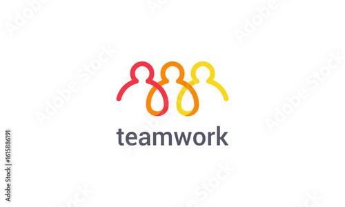 Teamwork logo with colorful abstract people figure vector design