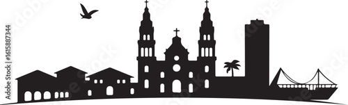 Malabo Skyline Silhouette Santa Isabel Cathedral Harbor Buildings Equatorial Guinea City Vector Design