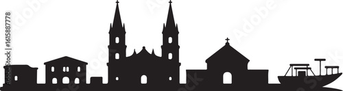 Malabo Skyline Silhouette Santa Isabel Cathedral Harbor Buildings Equatorial Guinea City Vector Design