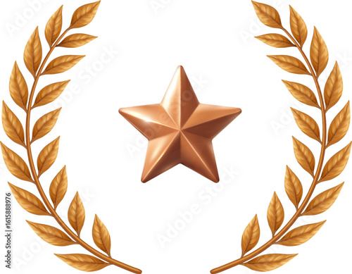 Bronze star with laurel wreath representing third place achievement, recognition, and honorary award