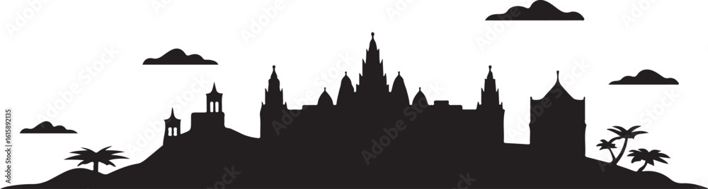 Fototapeta premium Antananarivo Skyline Silhouette Rova Palace Hilly Terrain Outline Madagascar Capital Vector Design