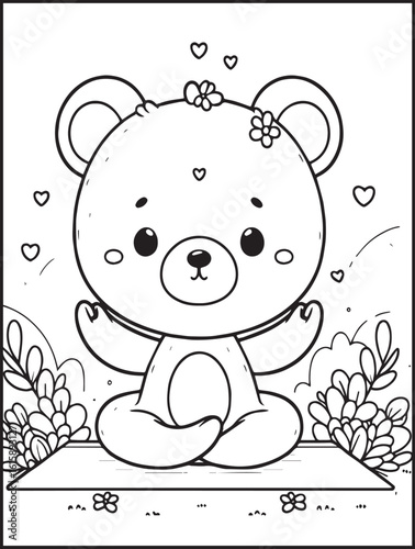 Printable animal coloring page for kids and adults: Animal doing yoga: Cute bear doing yoga pose
