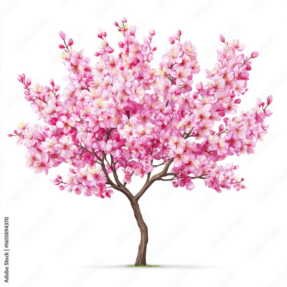 Fototapeta premium Beautiful Cherry Blossom Tree Illustration with Pink Flowers on White Background