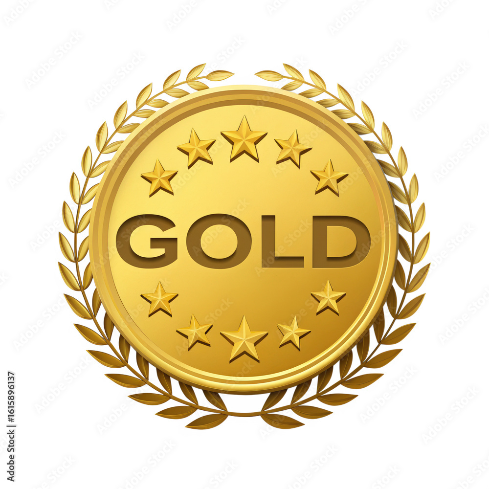 Fototapeta premium 3D Golden Badge with Laurel Wreath and Bold “GOLD” Text