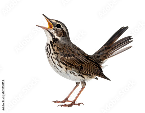 Singing Bird with Open Beak on Isolated Background