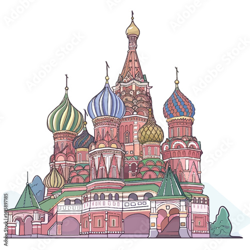 Colorful Illustration of St Basils Cathedral in Moscow