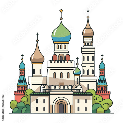 Colorful Illustration of the Kremlin in Moscow Russia