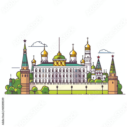 Colorful Illustration of the Moscow Kremlin Complex (1)