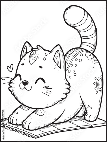 Printable animal coloring page for kids and adults: Animal doing yoga: Cute cat doing yoga pose