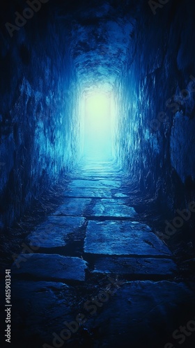 Stone Pathway Leads to Bright Light at Tunnel End