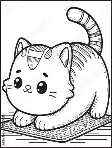 Printable animal coloring page for kids and adults: Animal doing yoga: Cat doing yoga pose