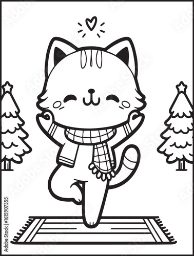 Printable animal coloring page for kids and adults: Animal doing yoga: Cute yogi cat