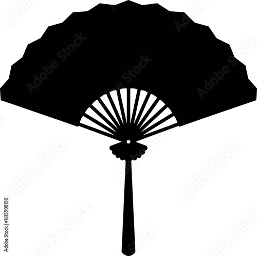 Black folding fan with tassel silhouette