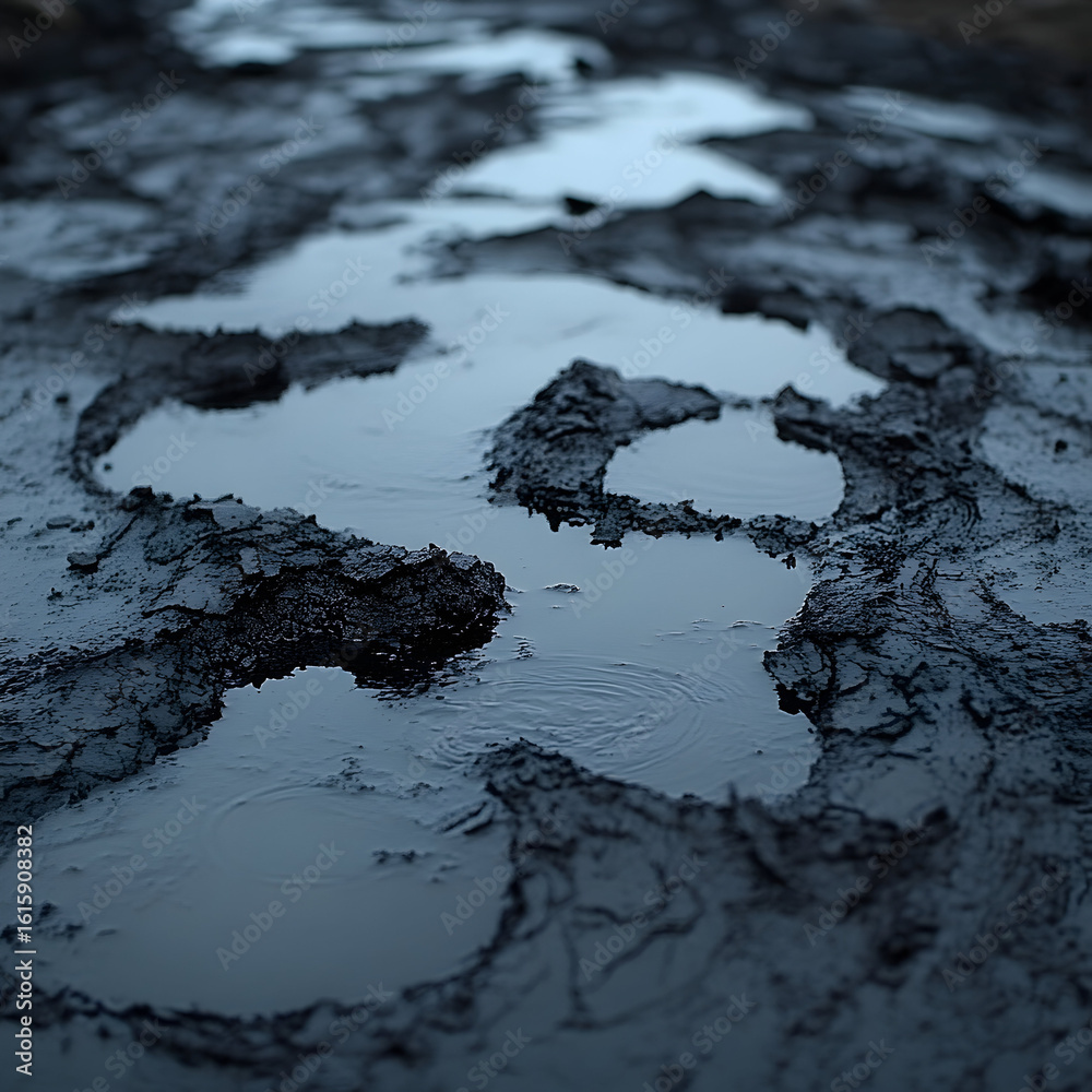 Obraz premium Puddle reflections in muddy ground