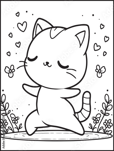 Printable animal coloring page for kids and adults: Animal doing yoga: Yogi cat