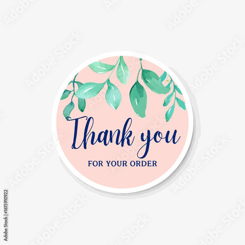 Elegant thank you for your order sticker with botanical accents

