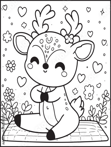 Printable animal coloring page for kids and adults: Animal doing yoga: Deer doing yoga pose