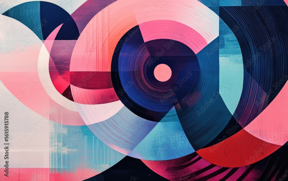 Fototapeta premium Abstract background with colorful circles, a vibrant rainbow pattern of light swirling through a digital tunnel