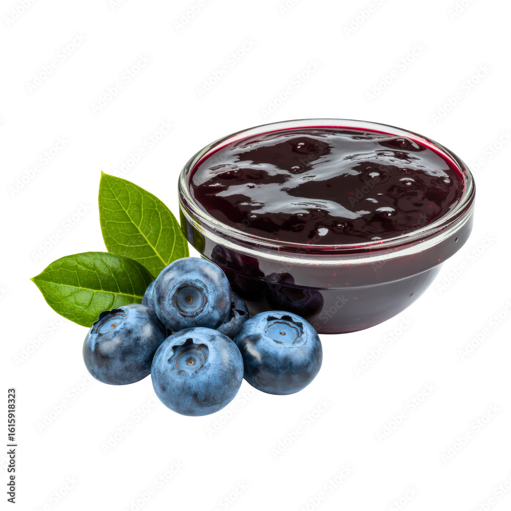 Fresh blueberry jam in glass bowl with berries
Fresh blueberry jam in glass bowl with berries