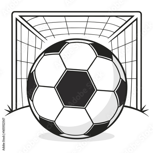 Soccer ball at goal field on white background