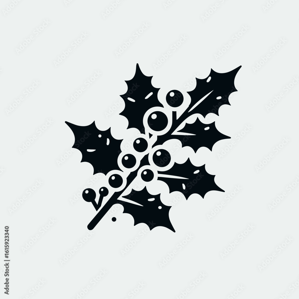 Fototapeta premium Holly branch illustration in minimalistic style with black graphic design.