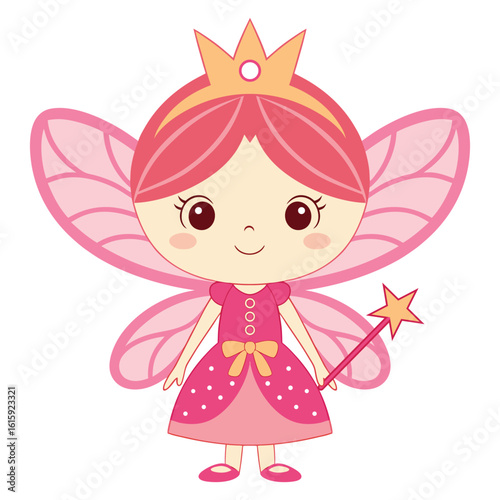 Cute fairy princess with wings cartoon on white background