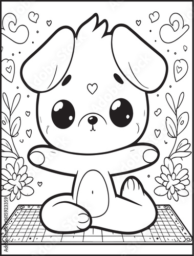 Animal-themed coloring page for kids and adults: Animal doing yoga: Yogi dog practicing yoga