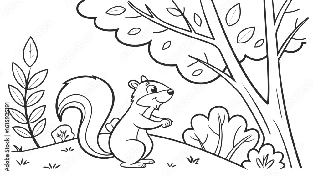 Fototapeta premium Vector Cartoon funny Animal, funny image in the forest, Coloring book page for children. Line Art isolated on white background