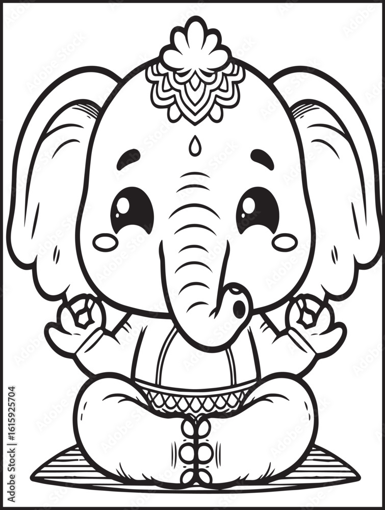 Obraz premium Animal-themed coloring page for kids and adults: Animal doing yoga: Elephant doing yoga
