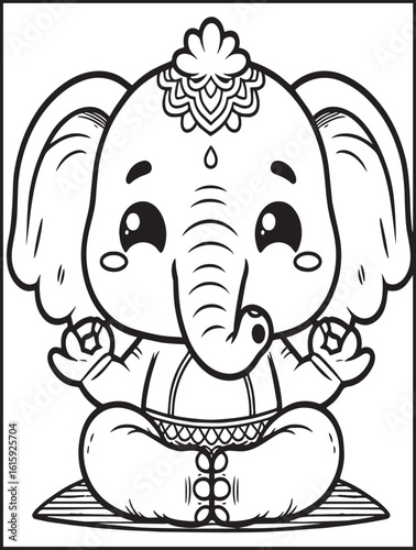 Animal-themed coloring page for kids and adults: Animal doing yoga: Elephant doing yoga