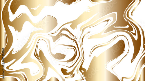 Abstract luxurious fluid background with golden metallic marbling blended with glossy white and deep bronze tones. Dynamic, wavy, and irregular swirling shapes, mimicking the texture of liquid gold.